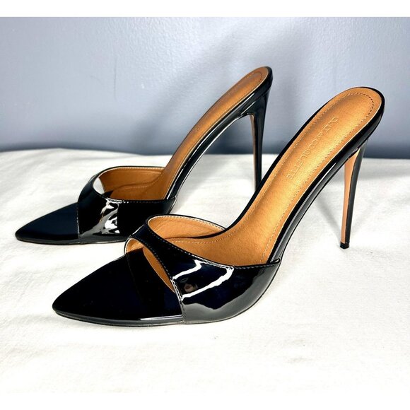 Cult of Coquette Shoes Gia Mules Size 11 Patent Pointed Toe High Heel Sexy Vegan - Picture 1 of 14
